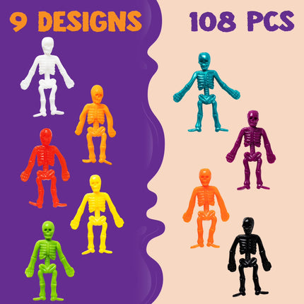 108 Pcs Halloween Stretchy Skeleton Toys,Halloween Toys Bulk for Party Favors,Halloween Goody Bag Fillers,Halloween Sticky Toys for Classroom Prizes