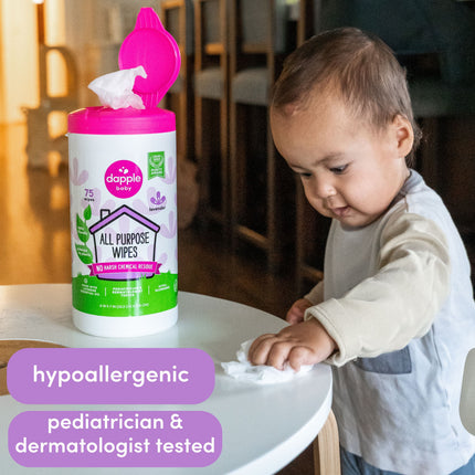 (3 Pack)  Baby All-Purpose Cleaning Wipes with Lavender Scent - 75 Plant-Based Wipes