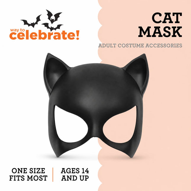 Cat Mask Costume Accessory for Adults, Black, Halloween by