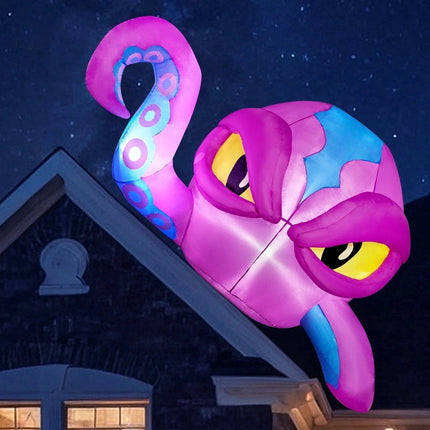 4 FT Halloween Inflatable Purple Octupos Head with Tentacles Broke Out from Window with Built-In LED Blow up Inflatable for Window Decoration Yard Garden Lawn Decor