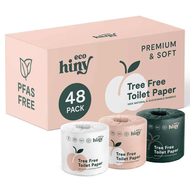 Premium & Soft Bamboo Toilet Paper | 48 Mega Rolls, 3 PLY & 350 Sheets| Tree Free Toilet Tissues | Plastic Free Packaging