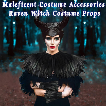 2 PCS Feather Shawl, Gothic Black Feather Shrug Cape with Gloves for Women for Halloween Carnival Cosplay