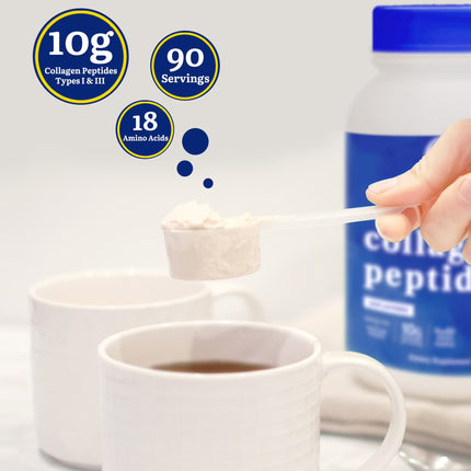 Collagen Peptides Powder, Unflavored Hydrolyzed Collagen Protein, Grass-Fed, Paleo & Keto, Non-Gmo, 90 Servings