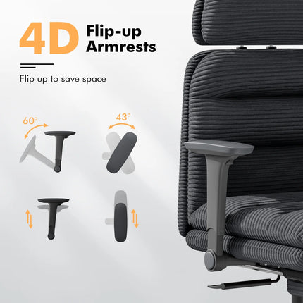 Ergonomic Reclining Office Chair with Footrest, Adjustable Swivel Base, Headrest, Lumbar Support, Black