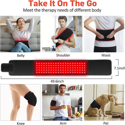 Red Light Therapy for Body, Infrared Light Therapy for Belt Shoulder Waist, Upgraded 3 in 1 LED Beads, 660Nm Red Light & 850Nm near Infrared Light Therapy Belt Wrap Timer Remote Control