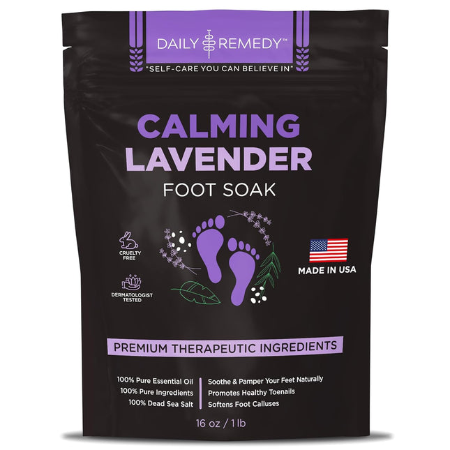 Calming Lavender Foot Soak with Epsom Salt, Made in USA, Foot Soak Soothes Tired Feet, Athletes Foot, Stubborn Foot Odor, Softens Calluses & Helps Treat Toenail, 16 Oz 1 Lb