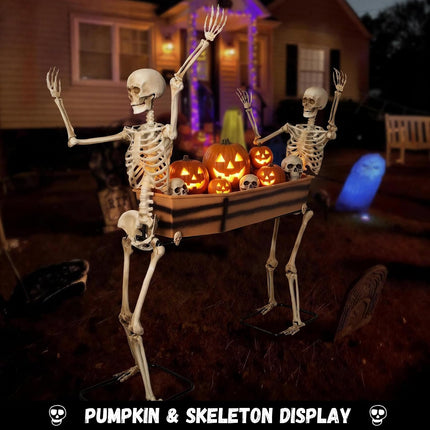 Halloween 5Ft Two Skeleton Carrying Coffin Decorations, Poseable Arms Pallbearers, Life Size Skull Decor, Halloween Party Cooler Prop, Outdoor Spooky Graveyard, Indoor Haunted House, Yard Display
