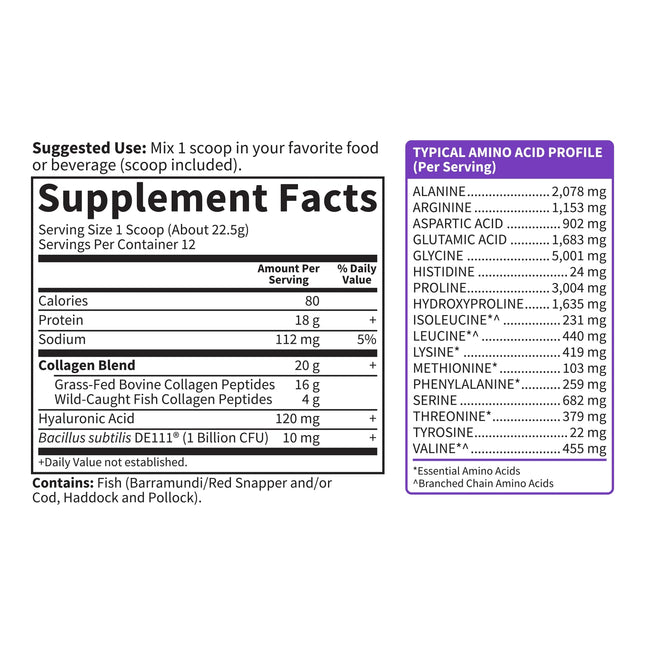 Wild Caught & Grass Fed Collagen Hyaluronic Acid, 12 Servings