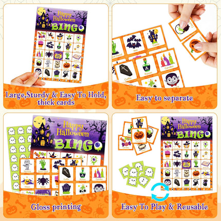 Halloween Games - Halloween Bingo for Kids | Halloween Party Favors - 24 Players Halloween Toys Gifts Party Supplies | Halloween Crafts Accessories Treats Activities for Family