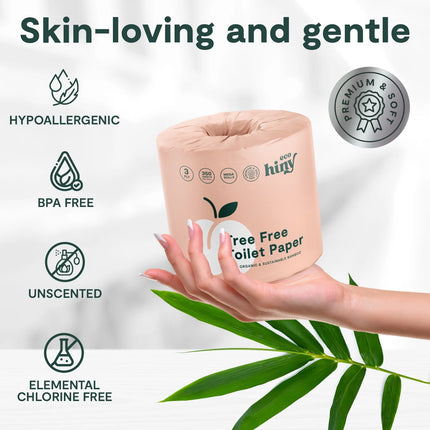 Premium & Soft Bamboo Toilet Paper | 24 Mega Rolls, 3 Ply & 350 Sheets | Tree Free Toilet Tissues | Plastic Free Packaging