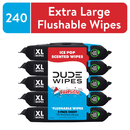 Poopsicle, Ice Pop Scented Extra Large Flushable Wipes, 48 Count, 5 Pack (240 Total)