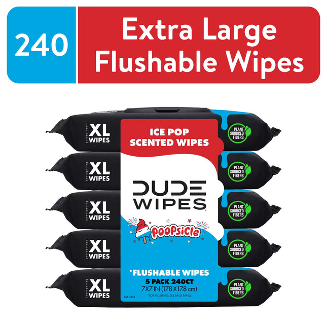 Poopsicle, Ice Pop Scented Extra Large Flushable Wipes, 48 Count, 5 Pack (240 Total)