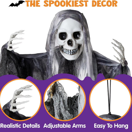 3 Pack Halloween Hanging Ghosts,Scary Skeleton Ghosts Grim Reapers Decorations for Halloween Indoor Outdoor Yard Home Decorations
