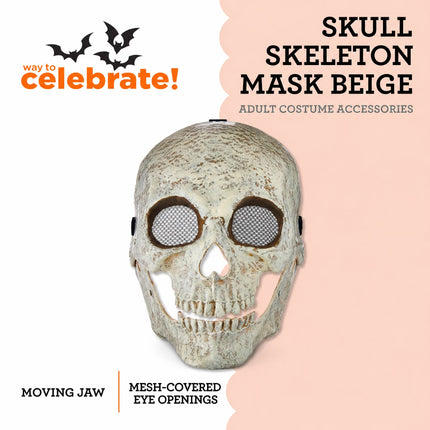 Skull Skeleton Mask Costume Accessory for Adults, Beige, Halloween by