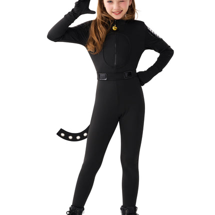 Black Cat Costume for Girls, Kids Cat Outfit Set with Tail, Child Black Cat Halloween Costume for Cosplay Party