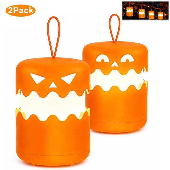 Halloween Decoration, 2Pack Halloween Pumpkin Lantern, Collapsible Jack O Lantern Pumpkin with Lanyard,Halloween Party Favors, Outdoor Indoor Halloween Party Decor