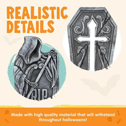 17" Halloween Decorations Outdoor Tombstones,5 Pack Halloween Graveyard Foam Headstones Decor with 12 Metal Stakes for Prop Cemetery Yard Lawn Decorations,Party Supplies