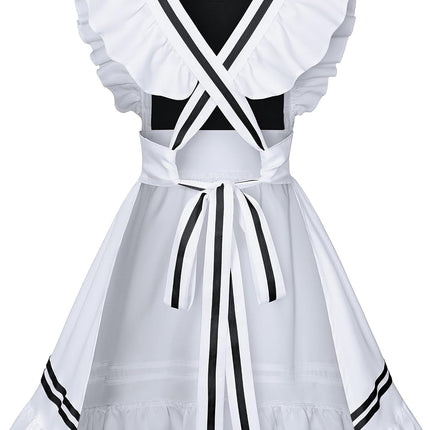 Classic French Maid Costume Apron Fancy Dress Cosplay Outfit Headwear Gloves Socks Set