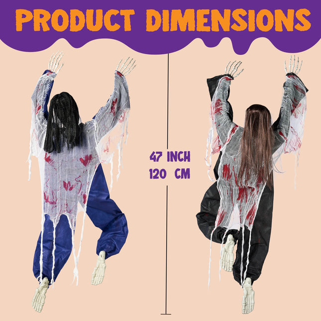 47'' Halloween Climbing Zombie Outdoor Wall Decor, 2 Pcs Halloween Zombie Undead Wall Climber for Halloween Yard Patio Wall Decor Party Supplies