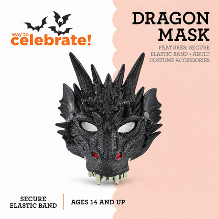 Dragon Mask Costume Accessory for Adults, Black, Halloween by