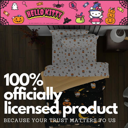 Sanrio Hello Kitty Halloween Pumpkin Queen Bed Set – Super Soft & Cozy 5 Piece Reversible Comforter and Sheet Set (Officially Licensed Product) by