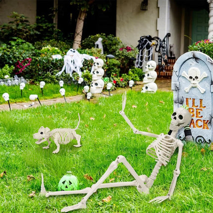 2Pcs Skeleton and Dog Skeleton Halloween Decorations Posable Skeletons Halloween Decorations Indoor Outdoor