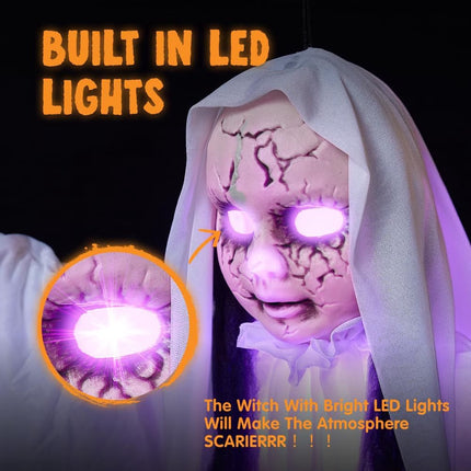 43" Hanging Ghost Girl Halloween Decor,Scary Ghost Sound Activated with Light-Up Head,Scary Decoration for Yard,Patio,Lawn,Garden & Haunted House