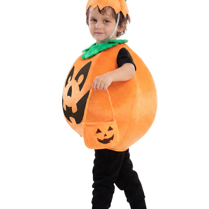 Child Pumpkin Costume with Toy Basket for Kids Toddler Halloween Dress up Pumpkin Themed Party Role Play Cosplay