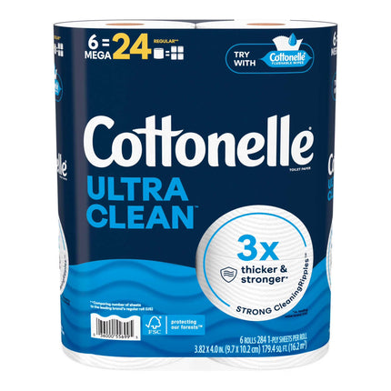 Ultra Clean Toilet Paper, Strong Toilet Tissue, 6 Mega Rolls
