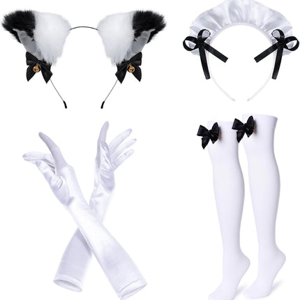 Classic French Maid Costume Apron Fancy Dress Cosplay Outfit Headwear Gloves Socks Set