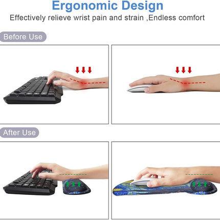 Mouse Pad with Wrist Support and Keyboard Wrist Rest Pad Set,Ergonomic Mouse Pads for Computers Laptop,Non-Slip Comfortable Mousepad W/Raised Memory Foam for Easy Typing & Pain Relief (Starry Night)