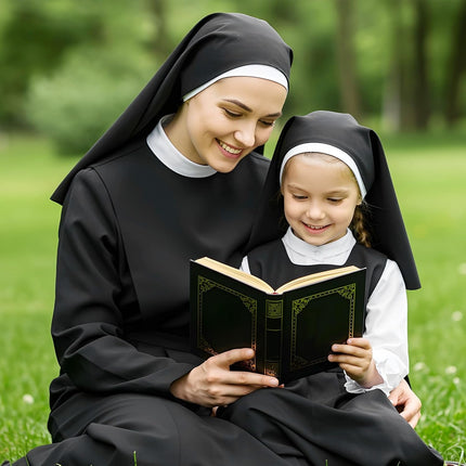 Nun Headpiece Costume, Elegant Nun Habit Cap Costume Accessory for Women, Nuns Veil Costumes for Halloween Cosplay Party, Nuns Headpiece Accessories (Black and White)