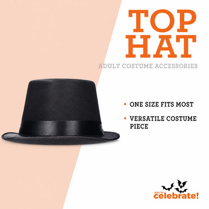 Top Hat Costume Accessory for Adults, Black, Halloween by