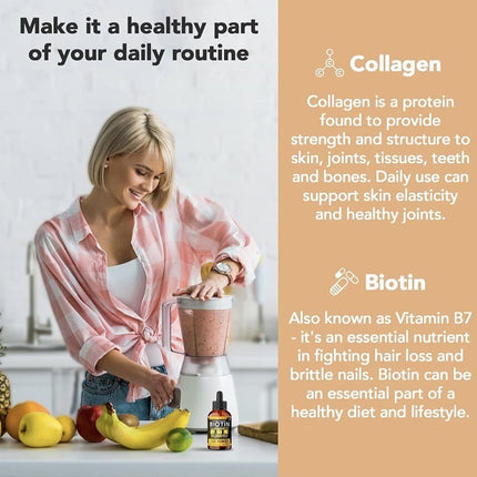 Biotin Collagen Liquid Drops - Maximum Potency for Hair, Skin, Nails - USA Made