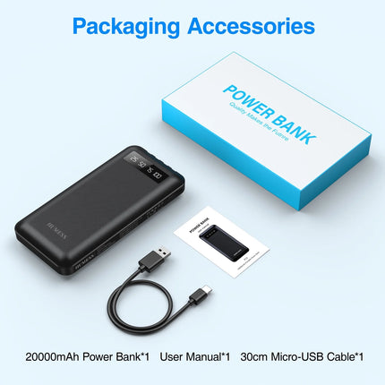 20000Mah Power Bank Portable Charger with Cables Compatible for Iphone, Android Cell Phone