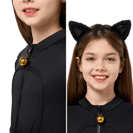 Black Cat Costume for Girls, Kids Cat Outfit Set with Tail, Child Black Cat Halloween Costume for Cosplay Party