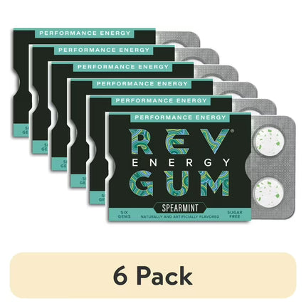 (6 Pack)  Sugar Free Spearmint Energy Gum, 6 Pieces