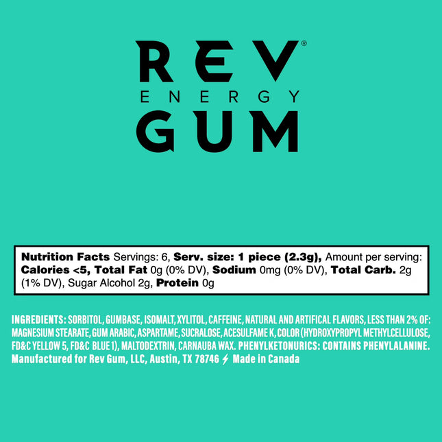 (6 Pack)  Sugar Free Spearmint Energy Gum, 6 Pieces